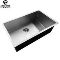 Évier de cuisine encastré simple en acier inoxydable noir brossé nano fait main 75*45CM avec robinet