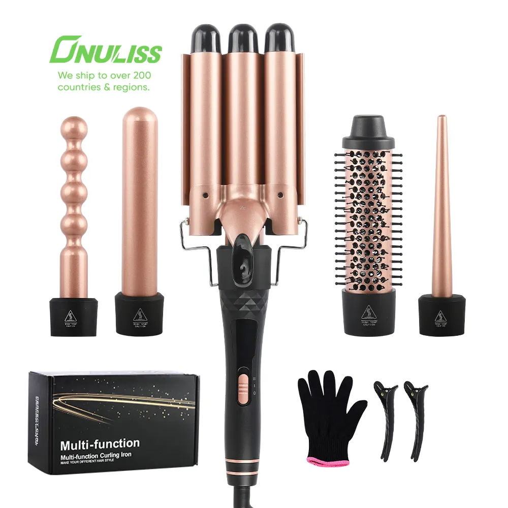 Outils de coiffure 5 en 1 fer à friser interchangeable fer à lisser brosse rotative en céramique bigoudi automatique