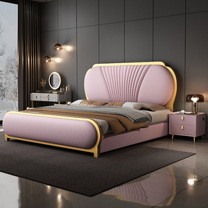 Muebles de Dormitorio de Madera de Lujo Más Vendidos, Cama de Cuero Suave, Estructura de Cama Doble Extra Grande con Juego de Colchón y Almacenamiento - Product Image 4