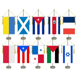 Office Desktop Decoration Custom Size World Countries Flags Stainless Steel Large Elevated Pole National Stand Flag Holders