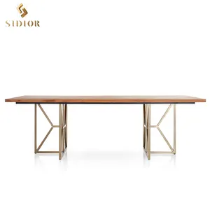 उच्च गुणवत्ता घर फर्नीचर राख ठोस लकड़ी समाप्त तालिका के शीर्ष खाने की मेज स्टेनलेस स्टील के आधार के साथ