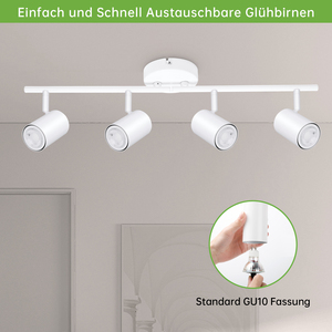 Foco de Techo GU10 Moderno de 4 Vías, Barra Recta, Metal Blanco, Montaje Superficial, para Sala de Estar y Dormitorio, Suministro del Fabricante - Product Image 3