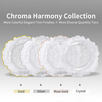 Assiette de présentation moderne et classique de 13 pouces en verre durable avec bord doré et motif floral de récif pour la décoration de table de mariage ou de fête