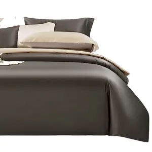 Percale Star Hotel Supplier High Grade Elegant Grey Satin Solid Cotton Bedding Set