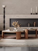 Table basse moderne en travertin naturel et bois massif, style Wabi-Sabi, design polygonal, pour salon, boutique