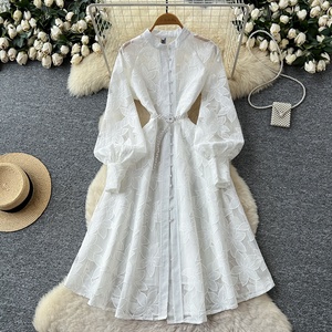 Vestido de otoño estilo túnica romana con vendaje, corte A, para mujer, con bordado y encaje calado - Product Image 2