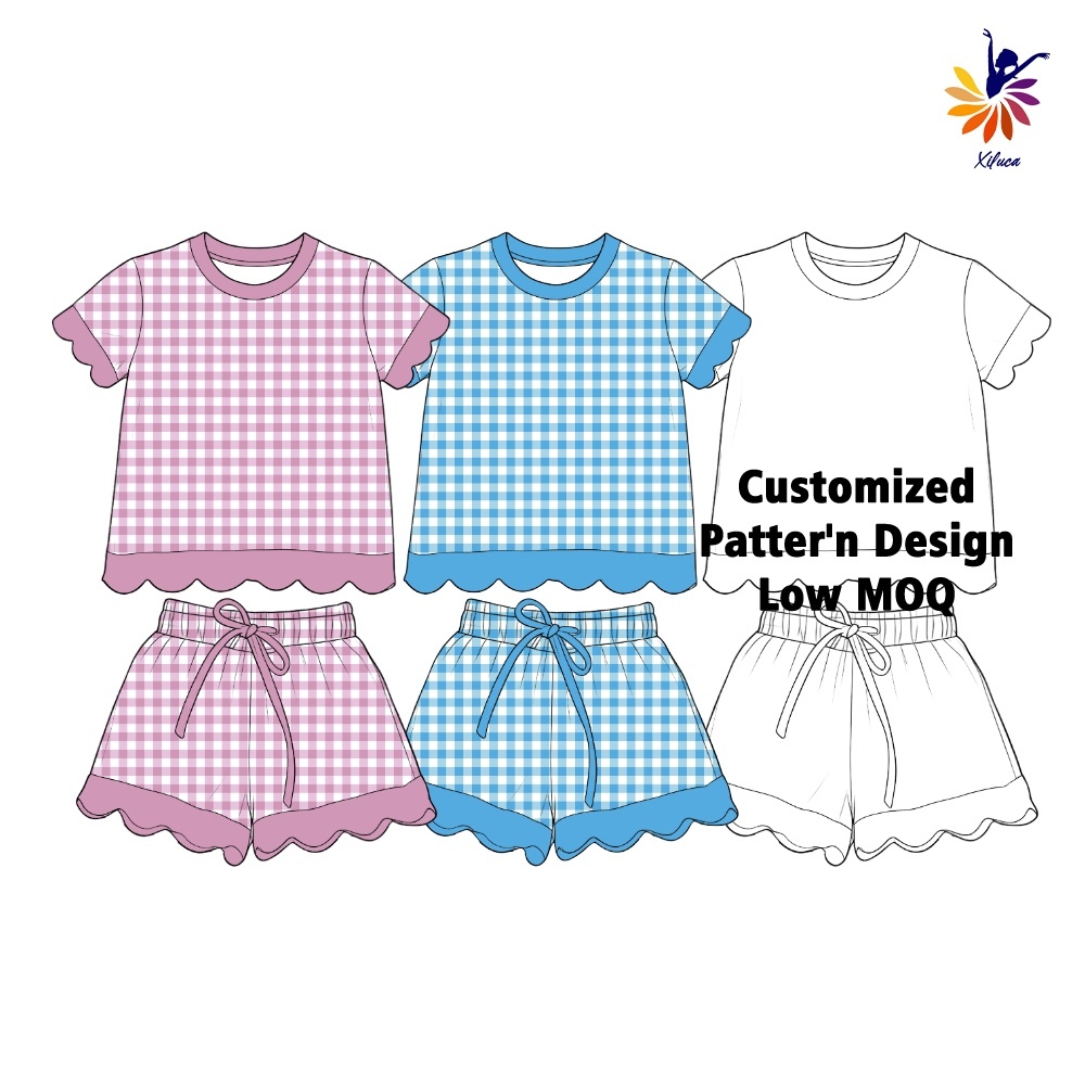 Girls Yoga Set Short Sleeve Top And Drawstring Shorts Scalloped Edge For Outdoor Sports And Casual Wear