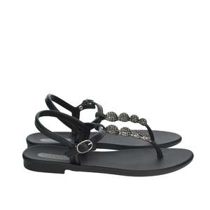 Grendha Women's <b>Flat</b> <b>Sandal</b> Black T-Strap Beaded Design Casual Wear - Product Image 4