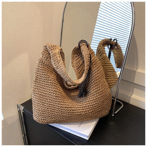 Bolsos de Hombro de Moda para Mujer, de Dos Tonos, con Letras, Bolsos Cruzados Casuales de Verano para Viaje, Tejidos, de Paja, de Poliéster - Product Image 1