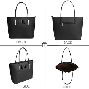Bolsa Tote Grande Preta Simples de Poliéster com Logo e Alça Superior para Mulheres, com Zíper, para Escola, Trabalho, Lazer, Todas as Estações - Product Image 3