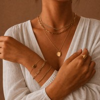 EMANCO Ensemble de bijoux en acier inoxydable style minimaliste avec pendentif disque plat à maillons trombone, multi-brins, vente en gros et dropshipping
