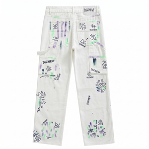 Pantalones Vaqueros Blancos para Hombre DiZNEW, Estilo Urbano, con Salpicaduras de Pintura Coloridas, Pantalones de Carpintero con Doble Rodilla y Pierna Recta - Product Image 3