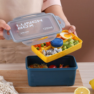 <b>Lunch</b> <b>Box</b> 1200ml Rectangle Plastic With Sauce Container <b>Microwave</b> Safe For Office Students - Product Image 3