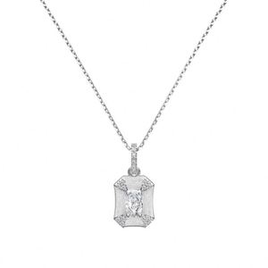 Dylam Plated 925 Silver Link <b>Chain</b> 5A Cubic Zirconia Rectangle Pendant Necklace for Women Daily Anniversary Party Banquet Wear - Product Image 1