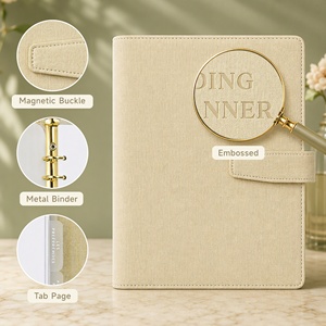 Agenda de Boda Francesa Personalizada 2026 2027, Elegante, Beige, con Anillas Metálicas Doradas en Relieve, de Cuero PU, con Cierre Magnético - Product Image 2