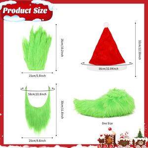 SINSEN Disfraz de Monstruo Verde con Barba, Gorro de Santa, Guantes Peludos, Zapatos de Peluche, Accesorios de Disfraz, Cosplay, Unisex, Adulto - Product Image 5