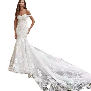 Off The Shoulder Wedding Dress Mermaid Silhouette <b>Lace</b> Bridal Gown Sweetheart Neckline Pure <b>White</b> Ivory <b>White</b> - Product Image 5
