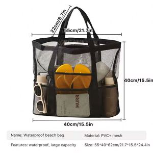 Mesh <b>Beach</b> Tote <b>Bags</b> Multiple Lightweight Pockets <b>Foldable</b> Summer Swimming <b>Beach</b> Mesh <b>Bag</b> for Women - Product Image 6