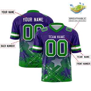 Camiseta de Fútbol Americano Personalizada con Degradado de Estrellas en Verde Kelly y Morado - Product Image 2
