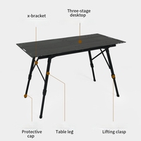 Table pliante en alliage d'aluminium à trois panneaux, très vendue, avec pieds télescopiques réglables pour le camping et les pique-niques en plein air
