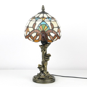 LongHuiJing 8-Inch Rustic Stained Glass Dome Shade LED Table Lamp with Warm White <b>Light</b> for Living Room - Product Image 4