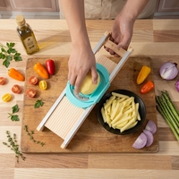 10mm Steak Snijder Mandoline Groentesnijder Hakmes voor Ui Aardappel met Gepatenteerde Uitvinding Handbeschermer Massief Houten Keukenhulpje