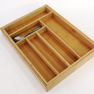 Bamboo Adjustable Cutlery Organizer Tray For Spoon Fork Knife Shelf Tableware Storage