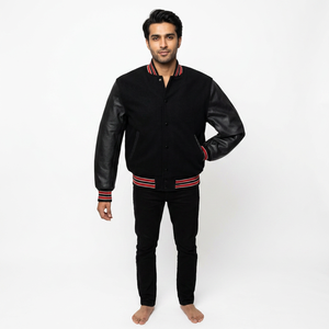 Custom Logo Varsity <b>Jacket</b> Leather Sleeves Embroidery Black Couple College <b>Baseball</b> <b>Men's</b> <b>Jacket</b> CollegeBaseballjacket <b>for</b> <b>men</b> - Product Image 1