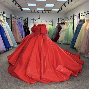 Robes de Quinceañera en satin bouffant avec broderie rouge et dentelle, modèle 1181, très populaires - Product Image 2