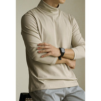 T-shirt à col roulé pour homme en coton mercerisé à l'ammoniaque liquide de qualité supérieure, anti-statique, à manches longues, coupe décontractée, basique