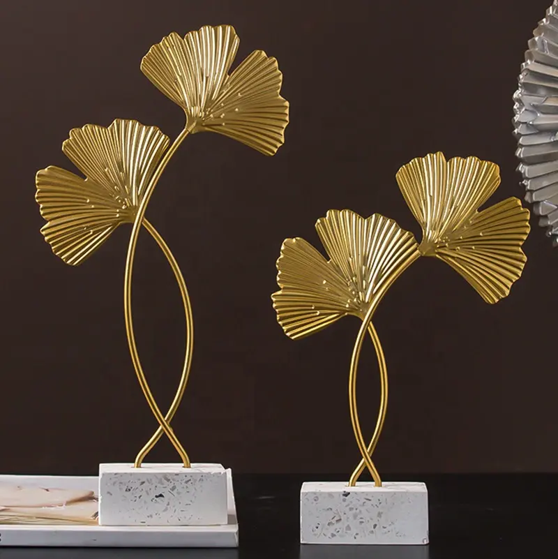 Nordic Light Luxury Home Decor Metal Ginkgo Turtle Leaf Crafts Imitation Plant Ornament Living Room Entrance