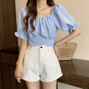 Vêtements pour femmes Mode estivale Lacets décontractés Couleur solide Col carré Femme Tout-aller Tempérament Apparaît Mince Tops à manches courtes - Product Image 5