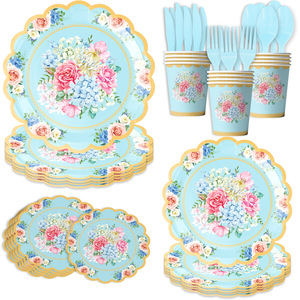 Assiettes en papier, nappes et gobelets jetables à motifs floraux de couleur <span class=keywords><strong>pastel</strong></span> pour mariage, anniversaire, thé, baby shower, décoration de fête - Product Image 4