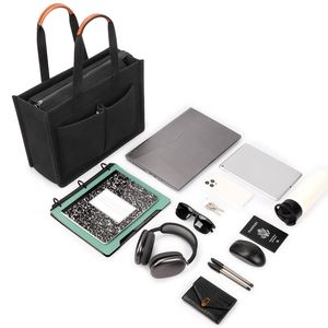 Travel College Office Crossbody Work <b>Laptop</b> Bag Women Canvas Tote Bag with Mutil Pockets - Product Image 3