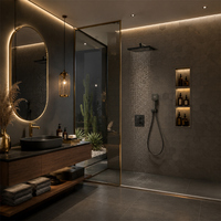 Ensemble de douche encastré en laiton brossé, moderne et luxueux, avec pommeau de douche thermostatique pour salle de bain