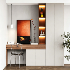 BALOM Luxury <strong>Cream</strong> Style Fluted Panel <strong>Bookcase</strong> With Tempered Glass Door LED Lighting Bedroom Storage Display Unit - Product Image 5