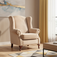 Fauteuil d'appoint moderne à dossier haut et oreilles, capitonné avec clous décoratifs, en bois massif durable et lin, pour salon, appartement, hôtel, maison