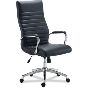 Silla de Oficina Alera EDDLESTON de Cuero con Respaldo Ajustable, Soporta 275 LB, Asiento y Respaldo Negros, Base Cromada para Uso en Taller - Product Image 1