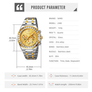 Skmei 2380 Montres de luxe pour hommes commerciaux matures avec bracelet en acier inoxydable Mouvement à quartz Cadran en verre Montres-bracelets Vente en gros - Product Image 5