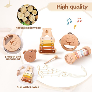 Ensembles de percussion en bois Jouets d'éducation précoce pour enfants pour garçons et filles Clapets et roulettes approuvés par la CE - Product Image 4