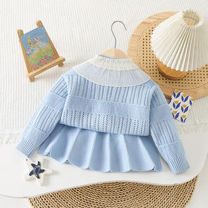 Ensemble de vêtements décontractés pour filles, style coréen occidental, motif uni, <span class=keywords><strong>pull</strong></span> en tricot, jupe, col en dentelle à fleurs, cardigan, haut coloré - Product Image 4