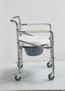 Silla de Inodoro con Ruedas y Respaldo Abatible de Acero Inoxidable Estable para Usuarios Postrados en Cama con Movilidad Limitada - Product Image 3