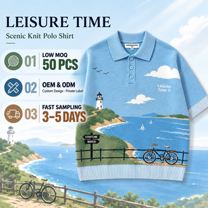 Polo in Maglia Personalizzata per <span class=keywords><strong>Uomo</strong></span> 12GG, Motivo Paesaggistico Jacquard, Maglione in Cotone a Maniche <span class=keywords><strong>Corte</strong></span>, Basso MOQ - Product Image 1
