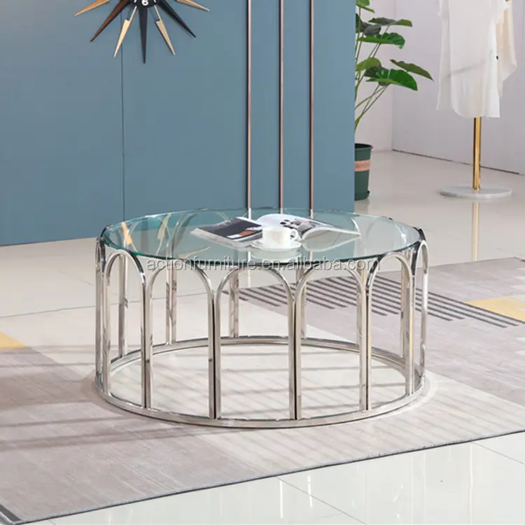 Table latérale de réception de haute qualité en acier inoxydable, argent, Table basse pour salon, utilisé pour les hôtels