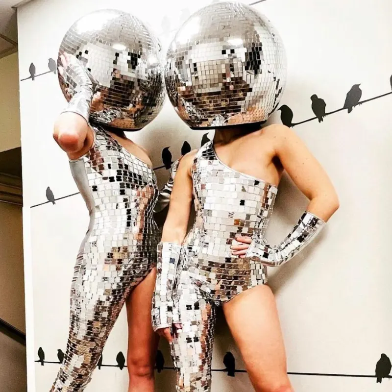 Vente chaude Disco Miroir Costume Fête Scène Femme Adulte Cosplay Discothèque Partie Argent Miroir Costume