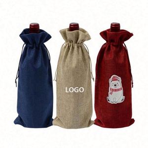 Wholesale Custom Logo Printed Linen Champagne Bottle Packaging Bag Christmas 750ml Drawstring Red Wine Sleeve <b>Cover</b> - Product Image 1