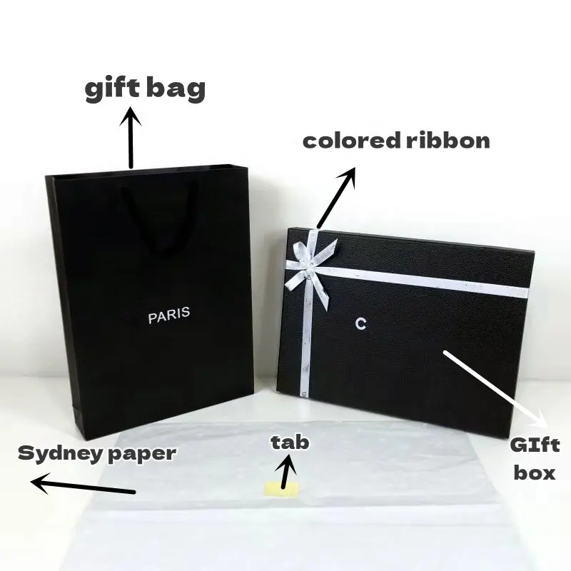 Sydney Paper Color Ribbon Gift Bags Tab Impressão Personalizada Papel Clamshell Livro Em Forma De Cartão Rígido Caixa Magnética Dobrável Preta