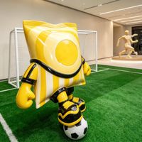 Sculpture de mascotte géante en fibre de verre en forme de sac de chips, statue de joueur de football pour promotion de marque et événementiel