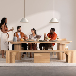 Tavolo da Pranzo Ovale Allungabile e Pieghevole <span class=keywords><strong>in</strong></span> <span class=keywords><strong>Legno</strong></span> Massello di Lusso Moderno, Design Nordico <span class=keywords><strong>per</strong></span> Cucina e Soggiorno - Product Image 2