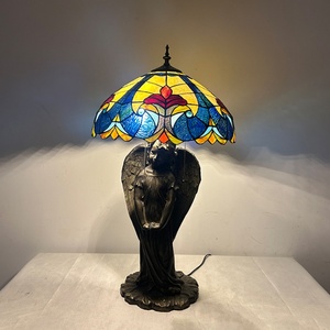 LongHuiJing European Baroque Antique Stained Glass Table Lamp 16 Inch Wide LED Desk <b>Light</b> Simple Eco-Friendly E26 - Product Image 3